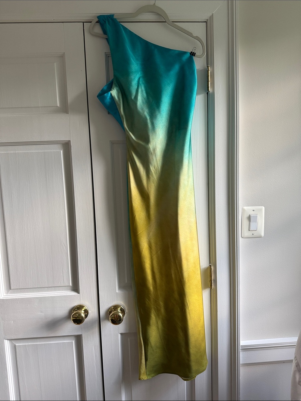 Zara Teal and Light Yellow Satin Dress